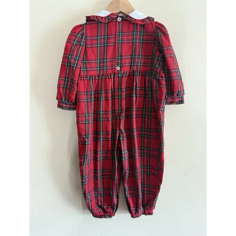 Vintage Holiday Smocked Plaid Romper Cottage‎ Core 24 Months Collared NWOT